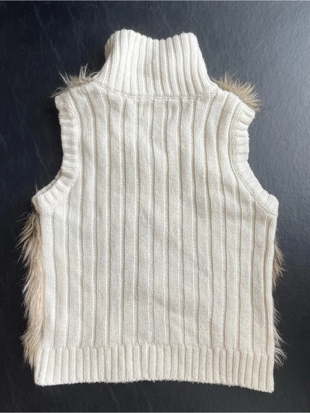 Justice Cream Cable Knit Vest with Faux Fur Trim
